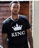 KING QUEEN Letter Printed Black T-shirts Couple