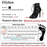 Eilyken 2019 Fashion Black Summer Sandals Lace Up Cross-tied Peep Toe High Heel Ankle Strap Net Surface Hollow Out Sandals