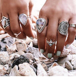 7PCS/SET Vintage Big Opal Crystal Rings Set