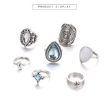 7PCS/SET Vintage Big Opal Crystal Rings Set