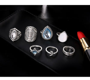 7PCS/SET Vintage Big Opal Crystal Rings Set