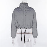Over-sized Cotton Cropped Pullover Reflection Zipper Jacket