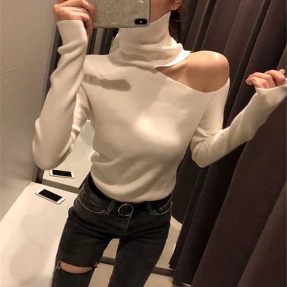 Knitted Off Shoulder Pullovers Sweater