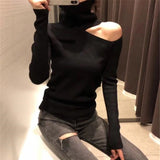 Knitted Off Shoulder Pullovers Sweater