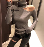 Knitted Off Shoulder Pullovers Sweater