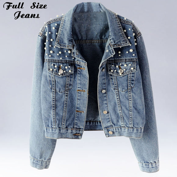 Pearl Beading Short Denim Jacket