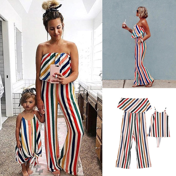 Family Matching Striped Ruffled Off-shoulder Jumper