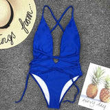 Neon Deep V High Cut Wrap String 1pc Swimsuit