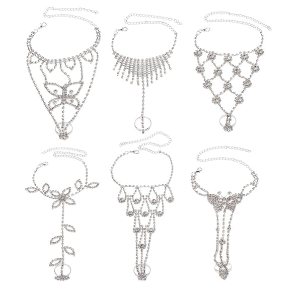Barefoot Sandal Foot Chain Crystal Anklet With Rhinestones - Jewelry 1pc
