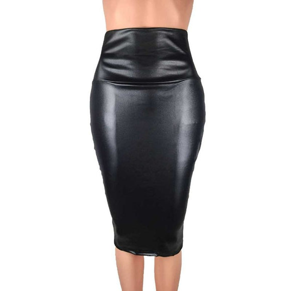 Faux Leather High Waist Slim Skirt-PS